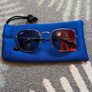 Ray-Ban Silver Frame Kids Frank Sunglasses with Blue Lenses